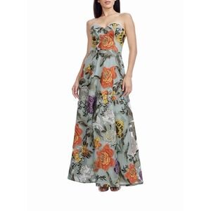 Dress the Population Embroidered Floral Strapless Maxi Gown Sage Green XXS‎ NEW